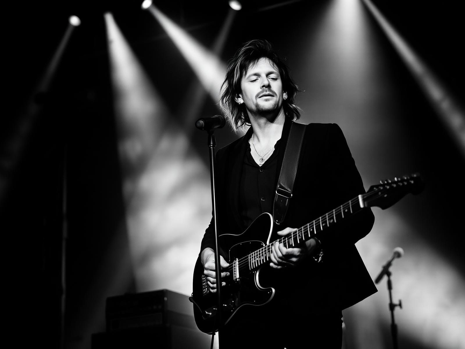 Guitarist under stage lights